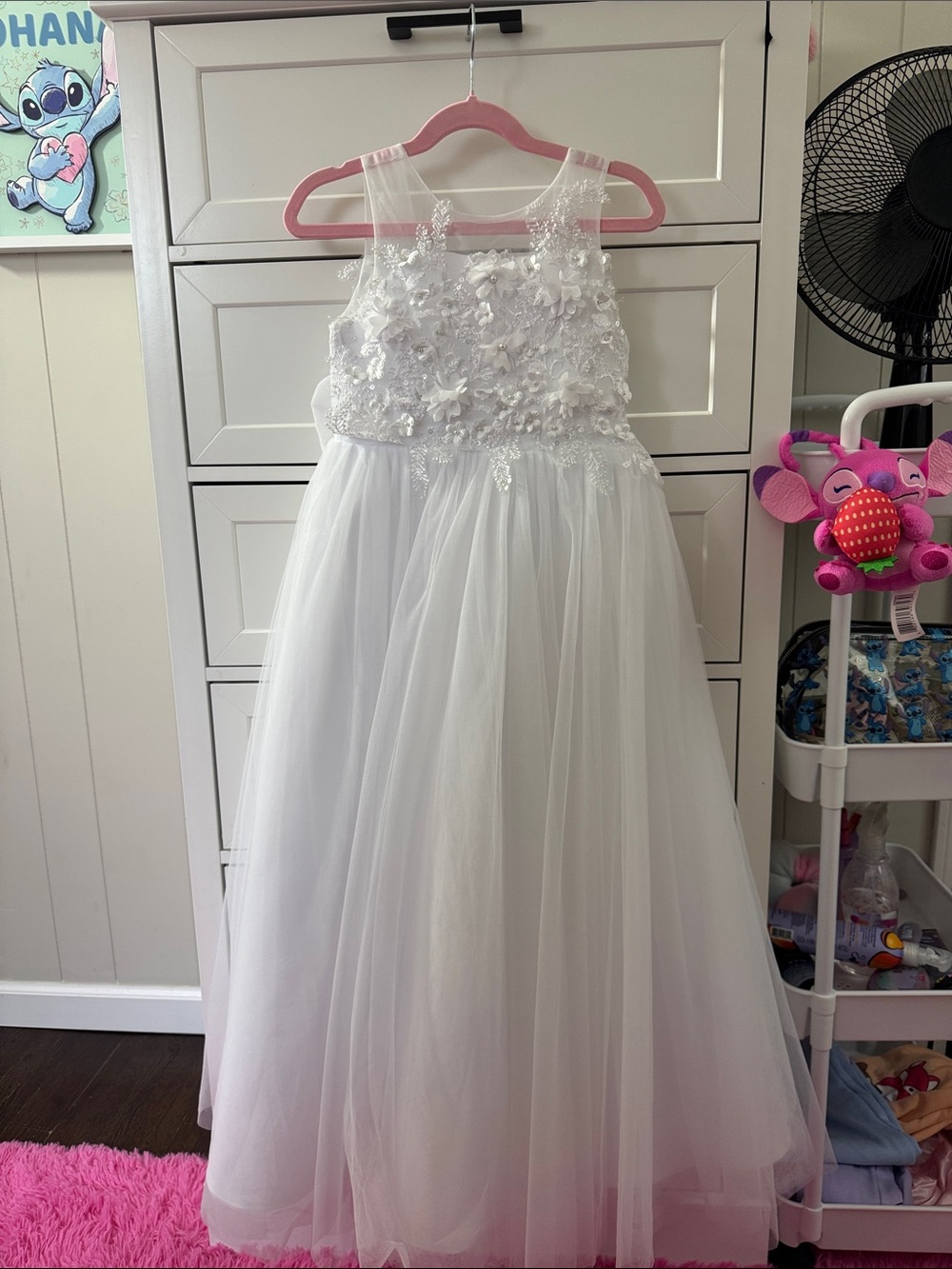 White Floral Appliqué Tulle Flower Girl or communion dress